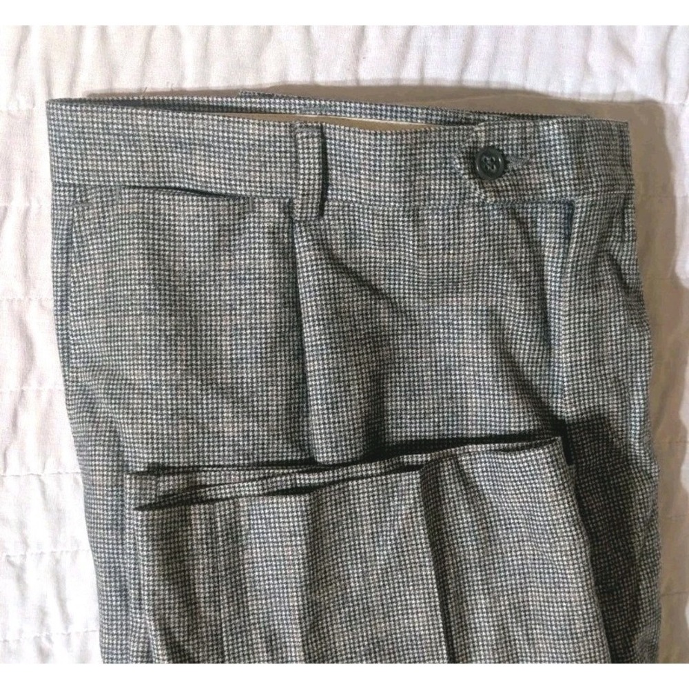 Hart Schaffner Marx Houndstooth Over Check Flannel Wool Pleated Pants 36x30